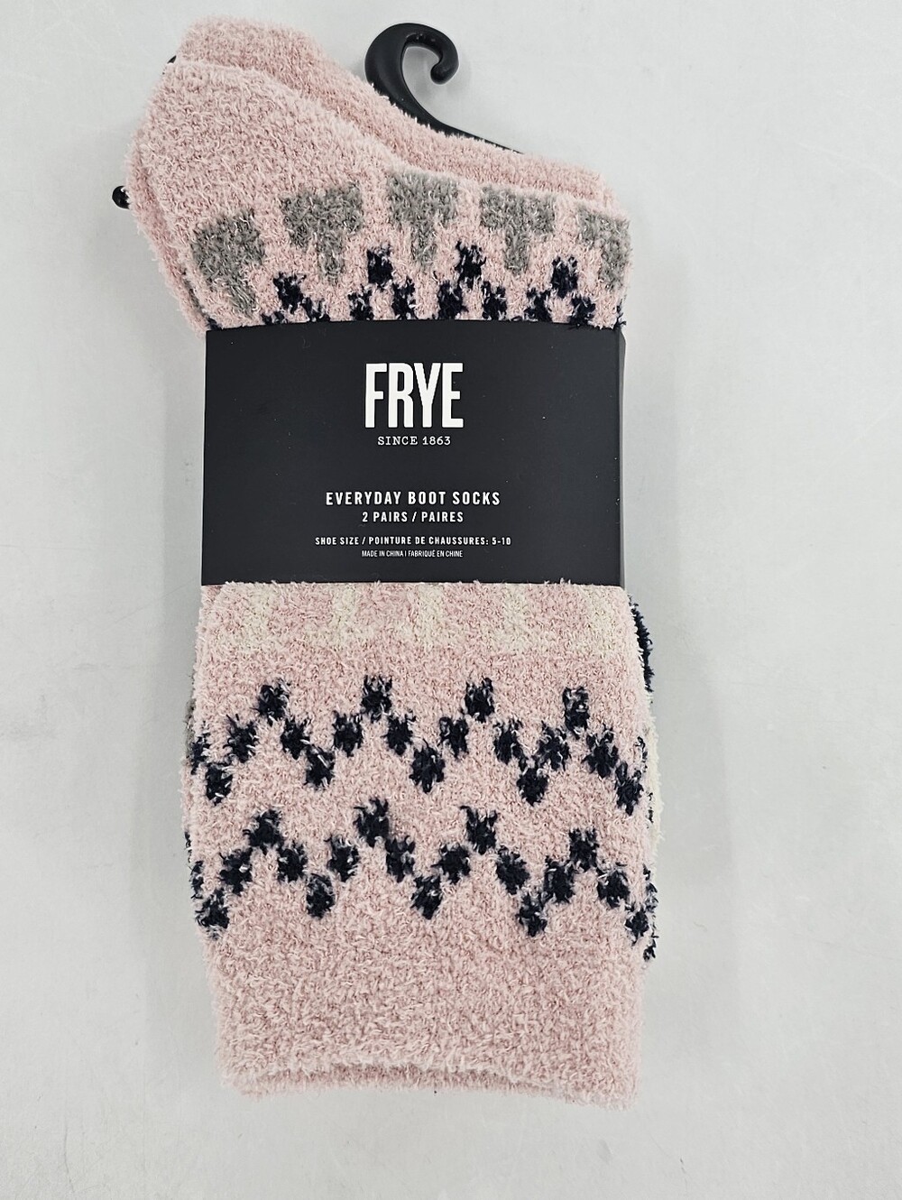 FRYE FUZZY BOOT SOCKS 2-PAIRS SHOE SIZE 5-10  NWT PINK BLACK